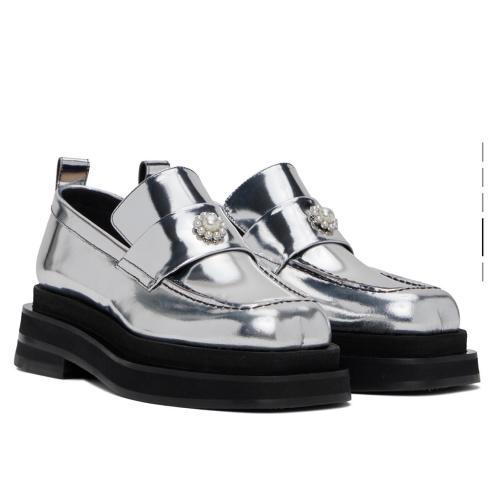 NWOT Simone Rocha Silver Heart Toe Platform Loafers Size 37 EU